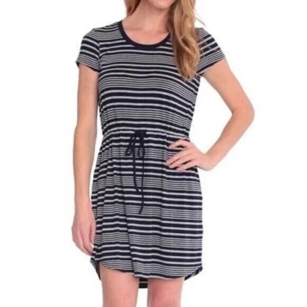 Olive & Oak Size M Striped Jersey Knit Drawstring T-Shirt Dress Short Sleeve